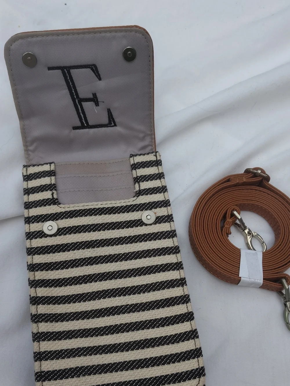 thirty-one Striped Canvas Crossbody with Tan Leather Trim